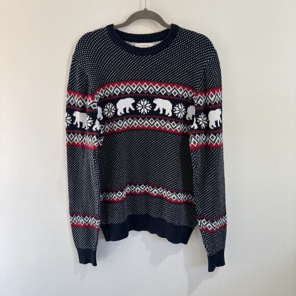 Aspen Sweater Mens XL Pullover Knit Polar Bear Fair Isle Holiday Christmas Blue - Picture 1 of 9